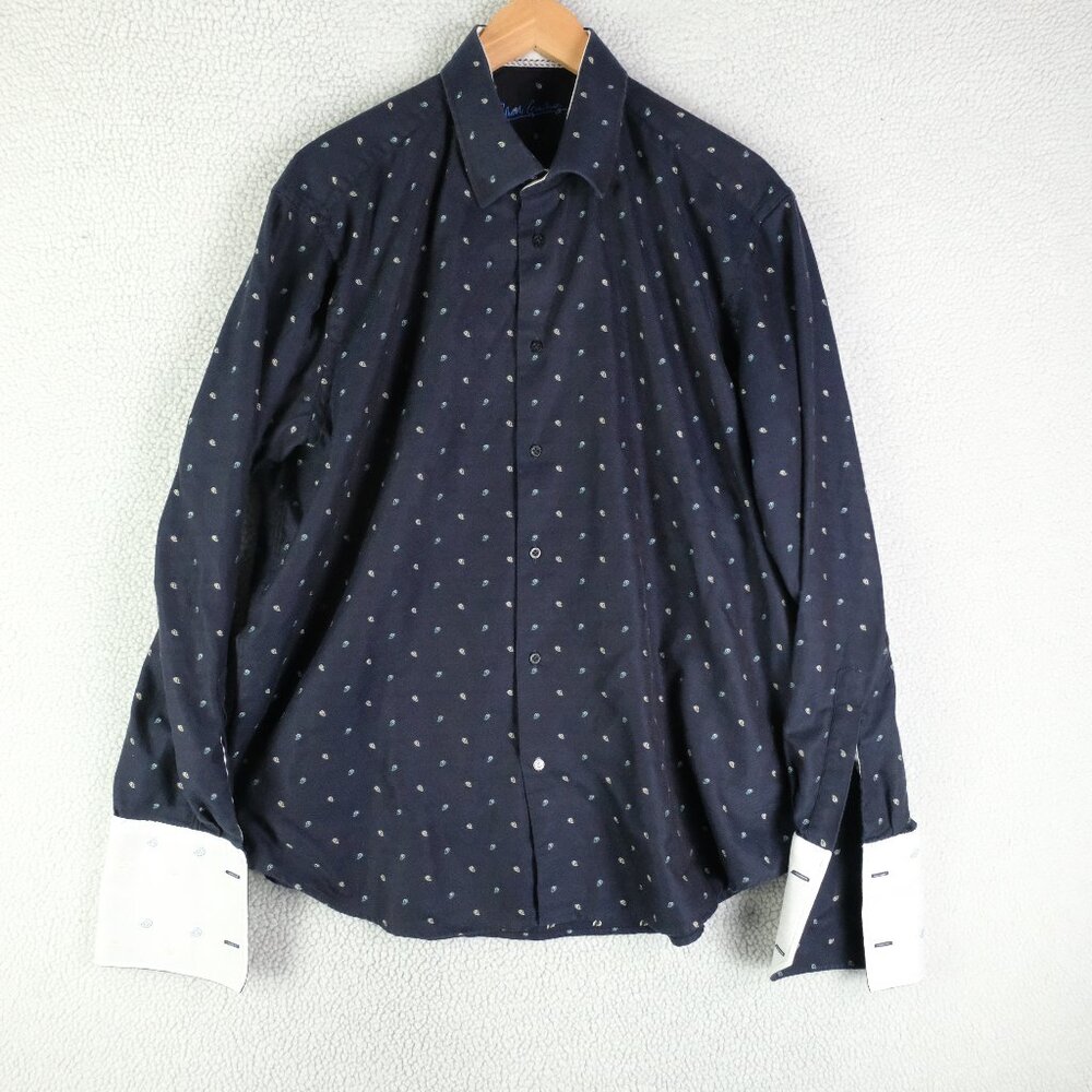 Robert Graham Shirt Mens Extra Large Blue Paisley French Cuff Button Up
